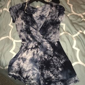 navy blue and white tie dye romper
